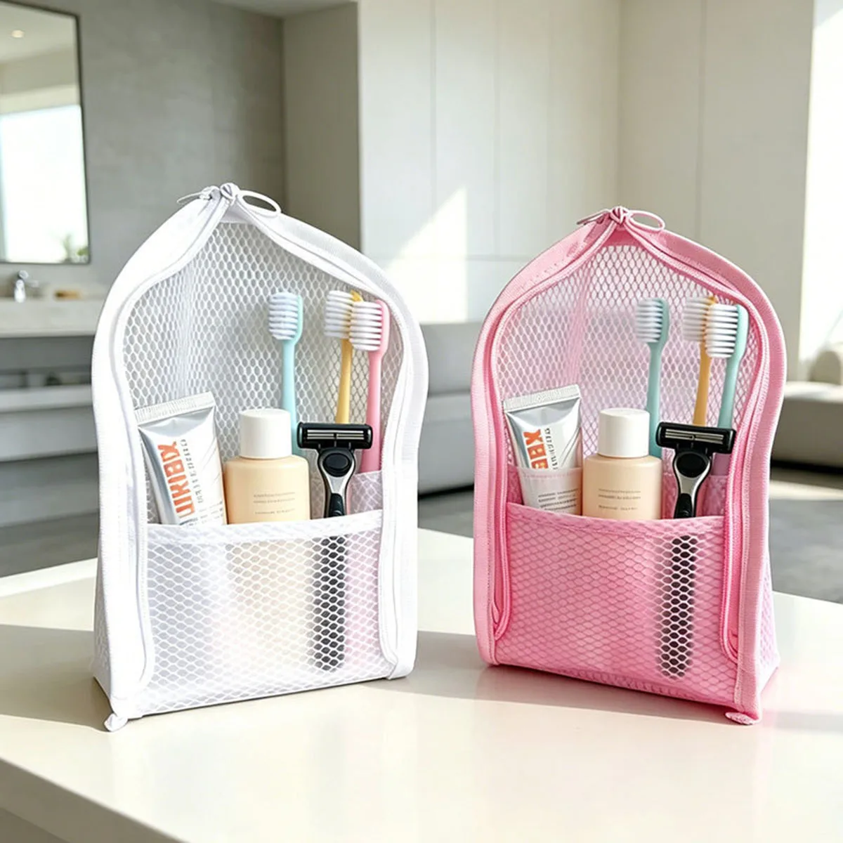 Travel Accessories Organizer Bag - 여행용 스탠딩 메쉬 세면도구 가방 -