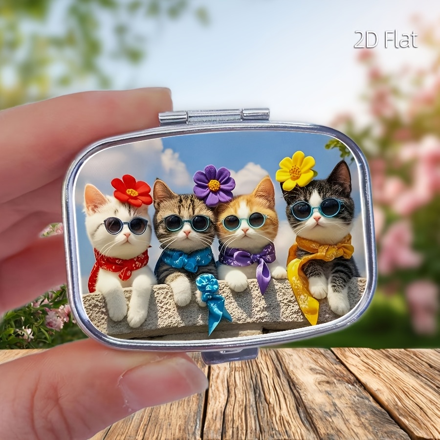 플랫 디자인, 귀여운 고양이 무늬 알약통 1개, 약 보 - Travel Accessories As Gifts 리뷰 및 가격